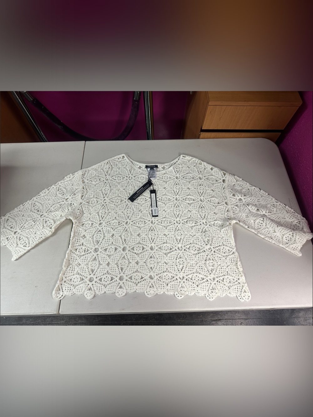 CHARLIE B White Crocheted Scoop Neck Sweater NWT XL/XXL